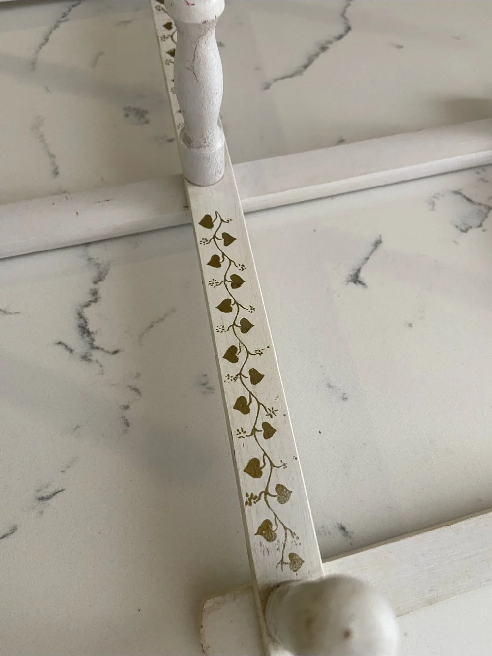 Vintage Wood Accordion Peg Rack White Gold Ivy Wall Hanger